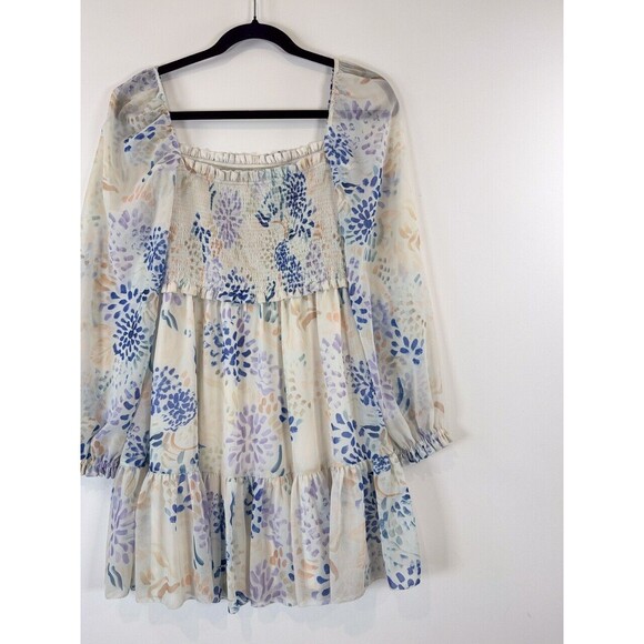 ARITZIA Wilfred Dress Blue Tempest Mini Smocked Puffed Floral Babydoll Boho XS - Picture 9 of 11